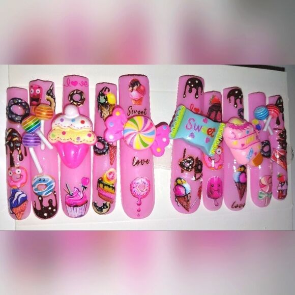 Hand crafted custom CandyBling 10pc xxl acrylic press on nails - Picture 5 of 5